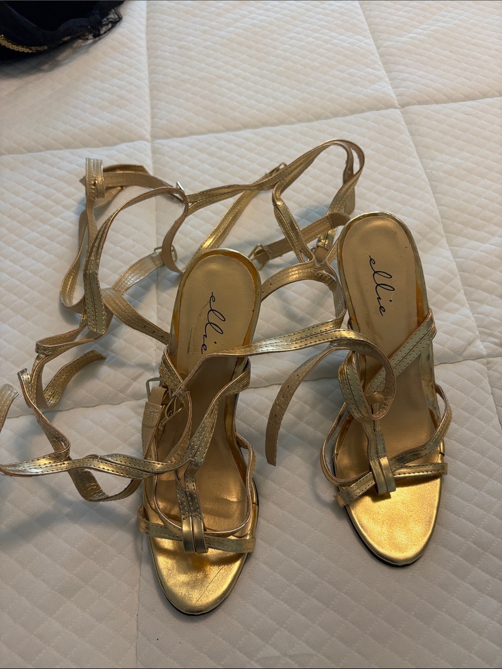 Ellie Metallic Gold Lace-Up Strappy Heels